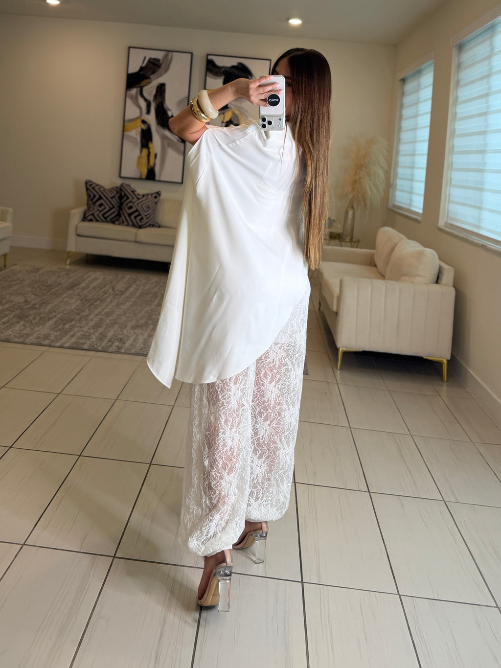 Sweet Lace White Balloon Pants