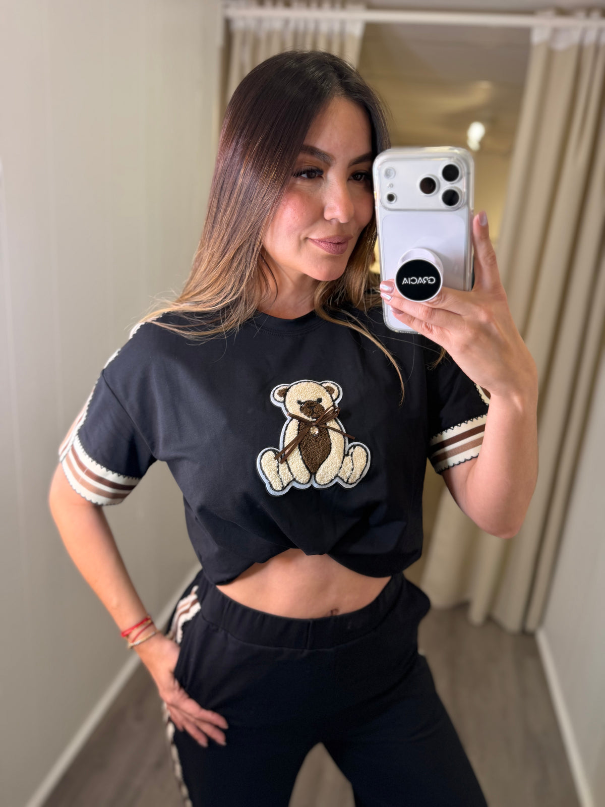 Teddy Stripe Black Pant Set