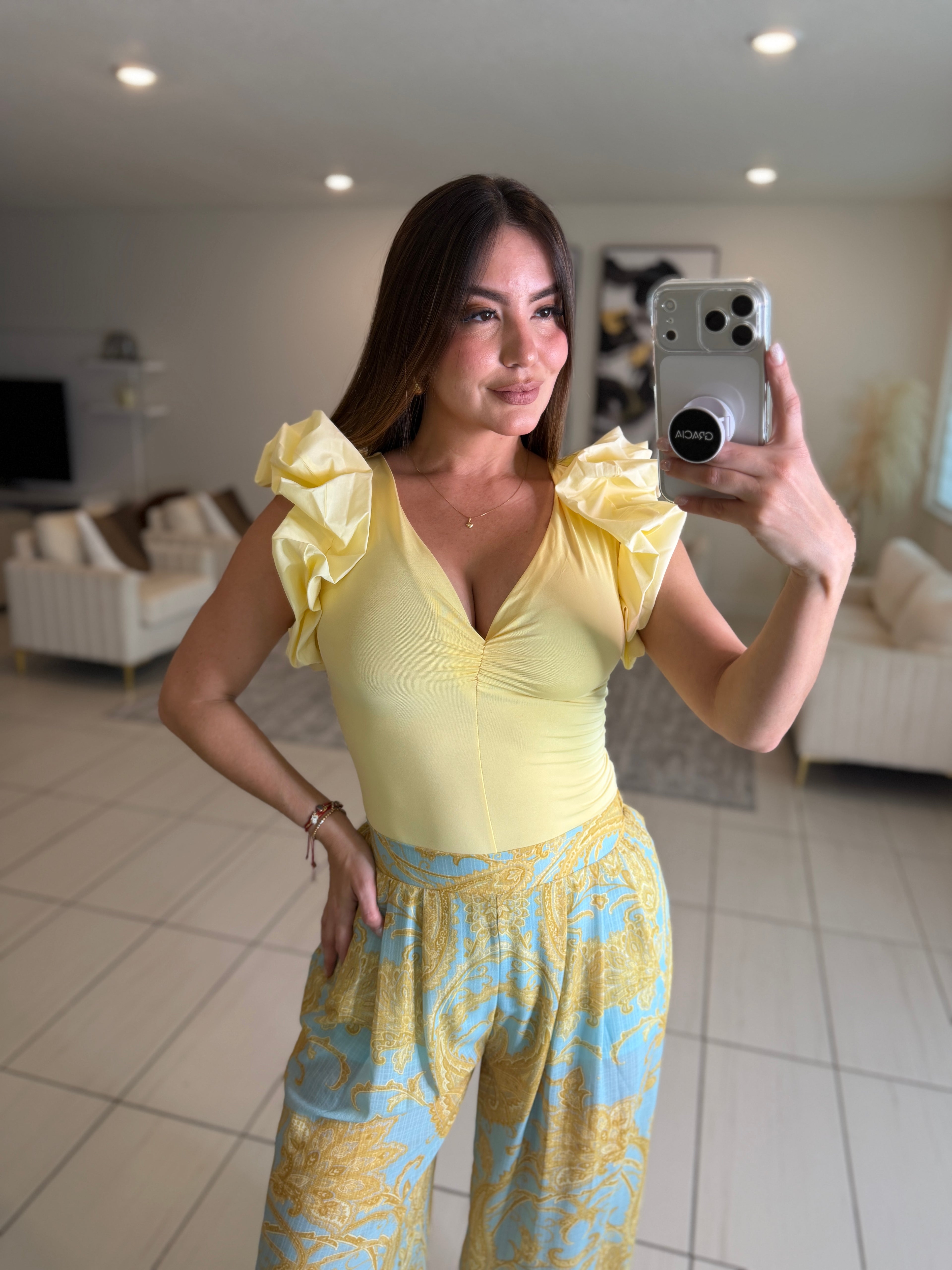 Midnight Crossover Yellow Bodysuit