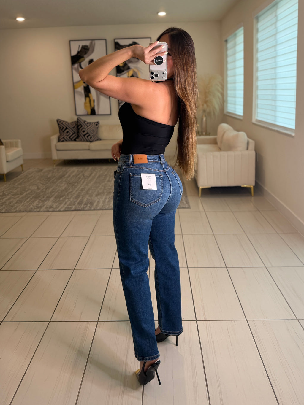 Cross Belt Straight Denim Pants