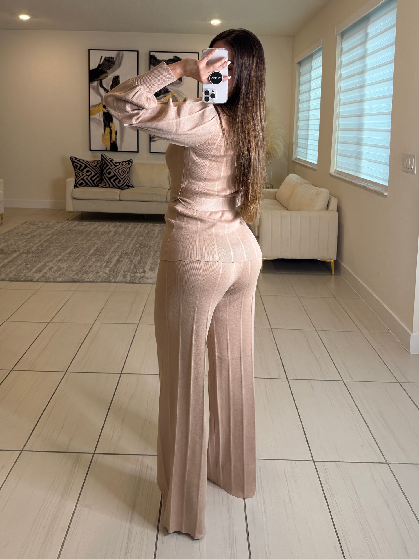 Checkmate Knit Beige Pant Set