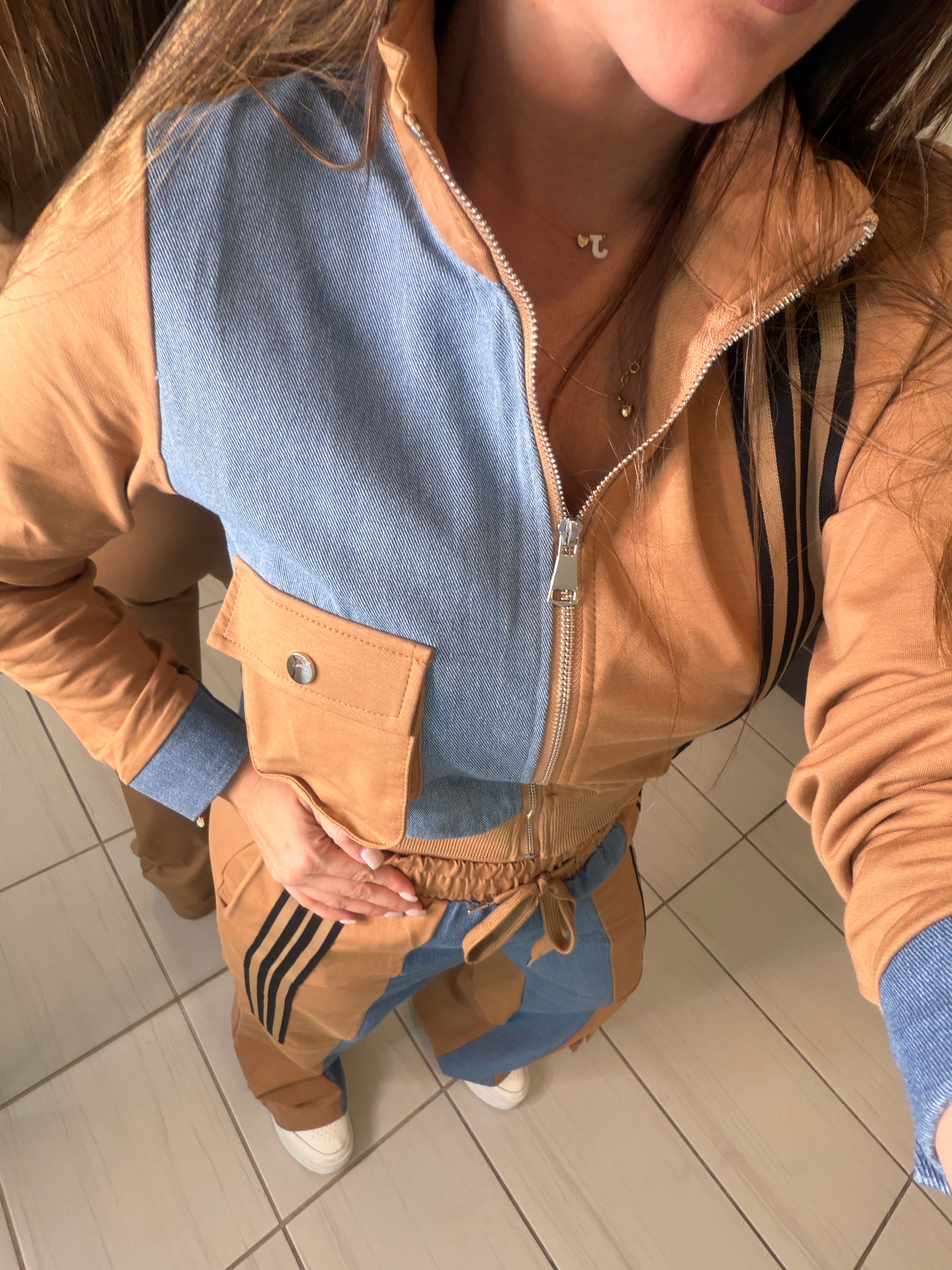 Divine Mocha and Denim Contrast Pant Set