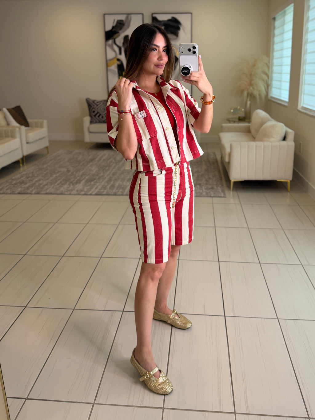 Divine Striped Red and Beige Set