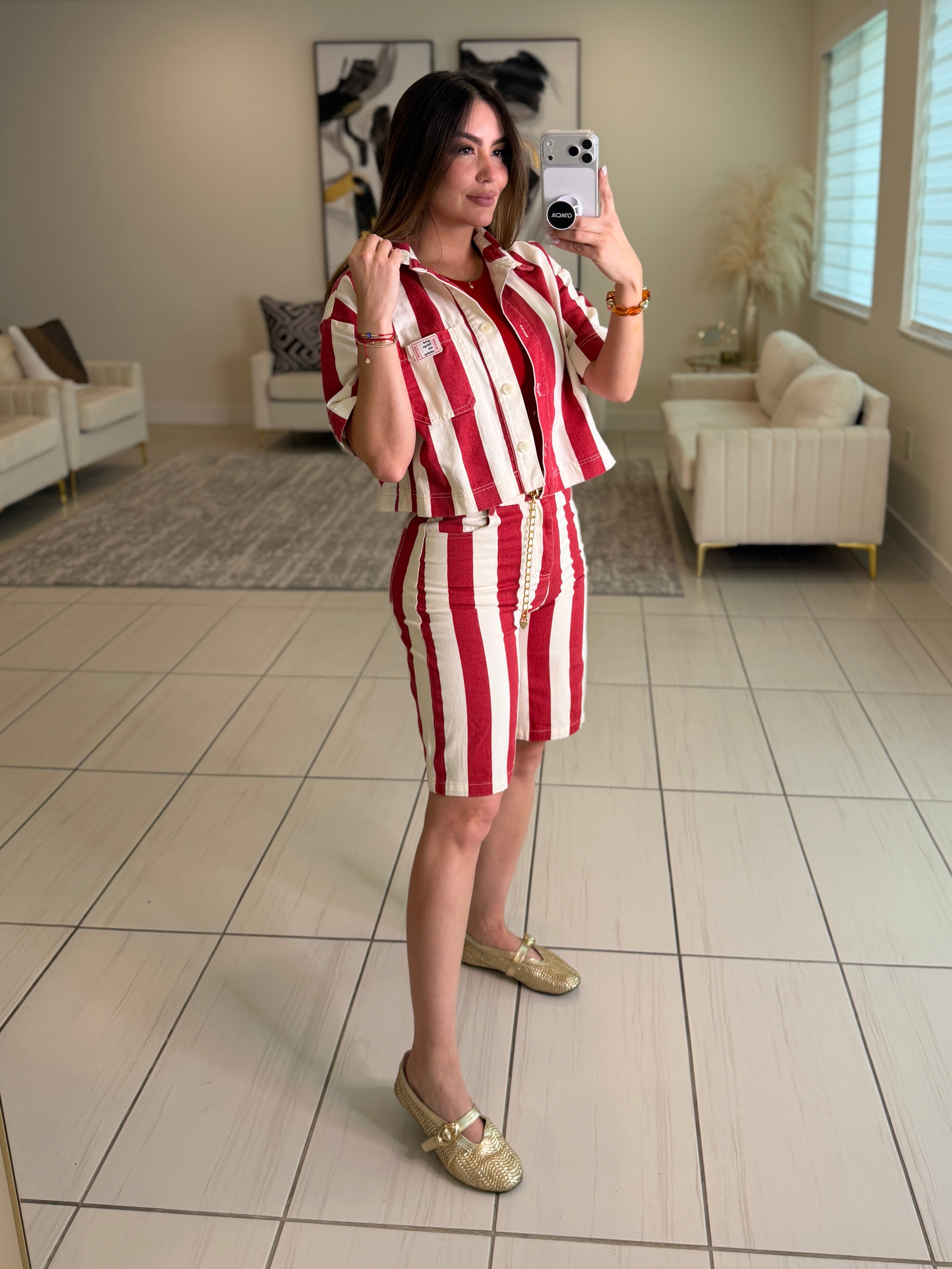 Divine Striped Red and Beige Set