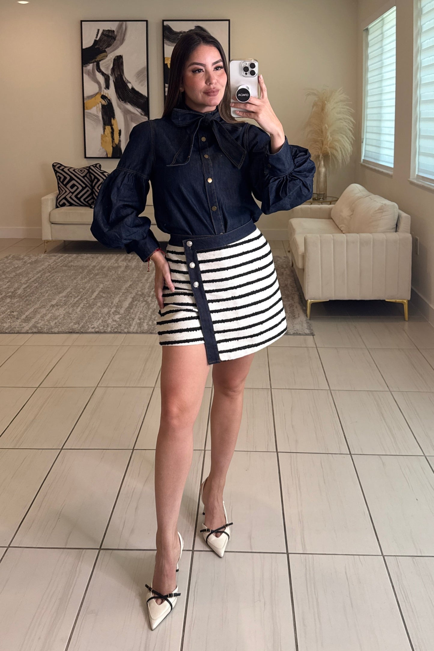 Elegant Bow Denim Top