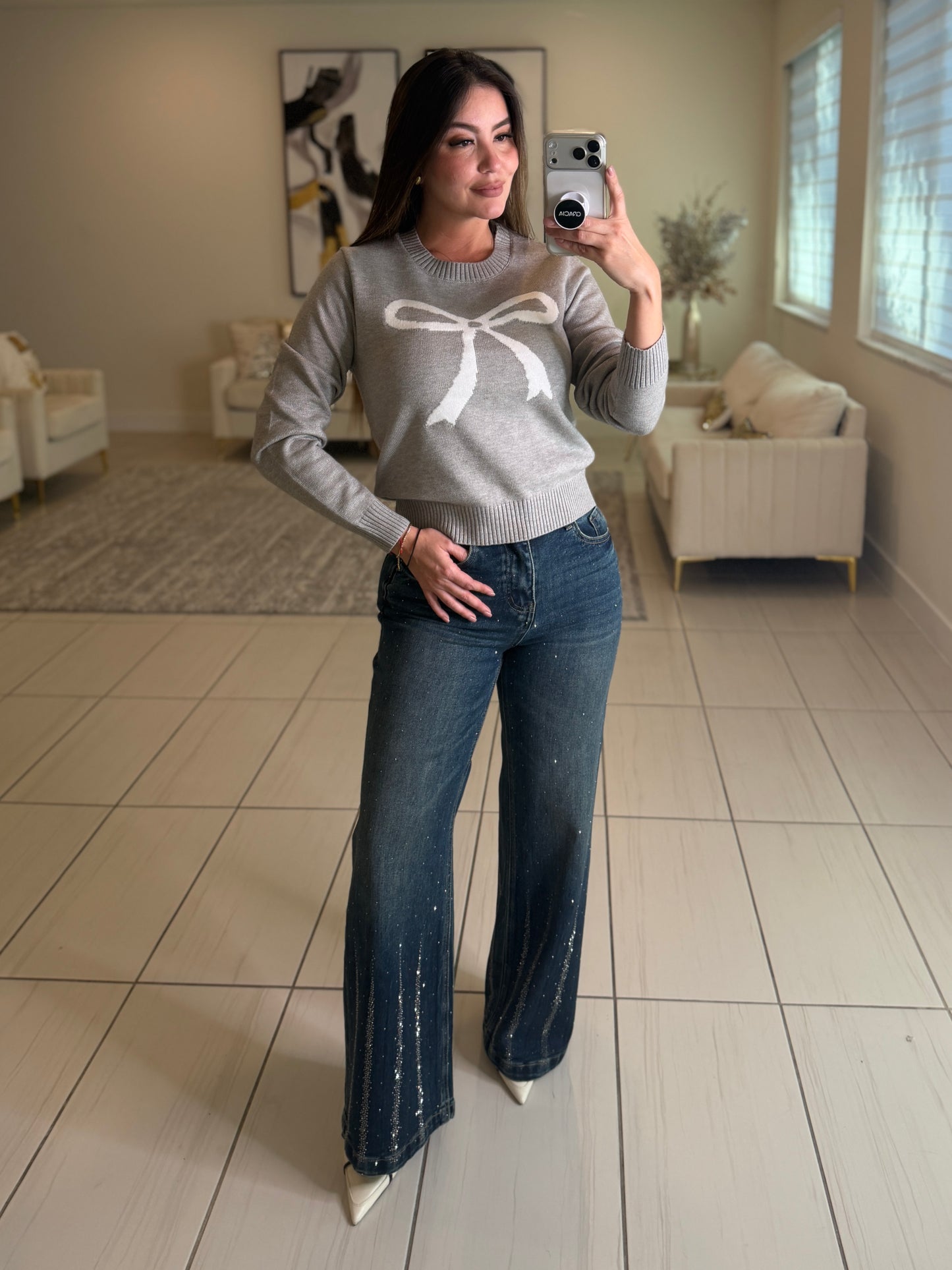 Glitter Waterfall Denim Pants