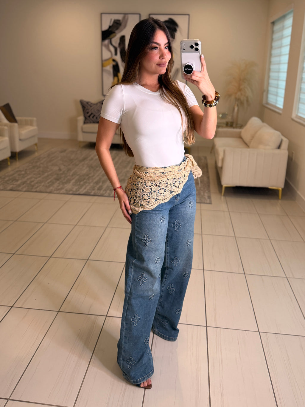 Bloom Effect Blue Denim Pants