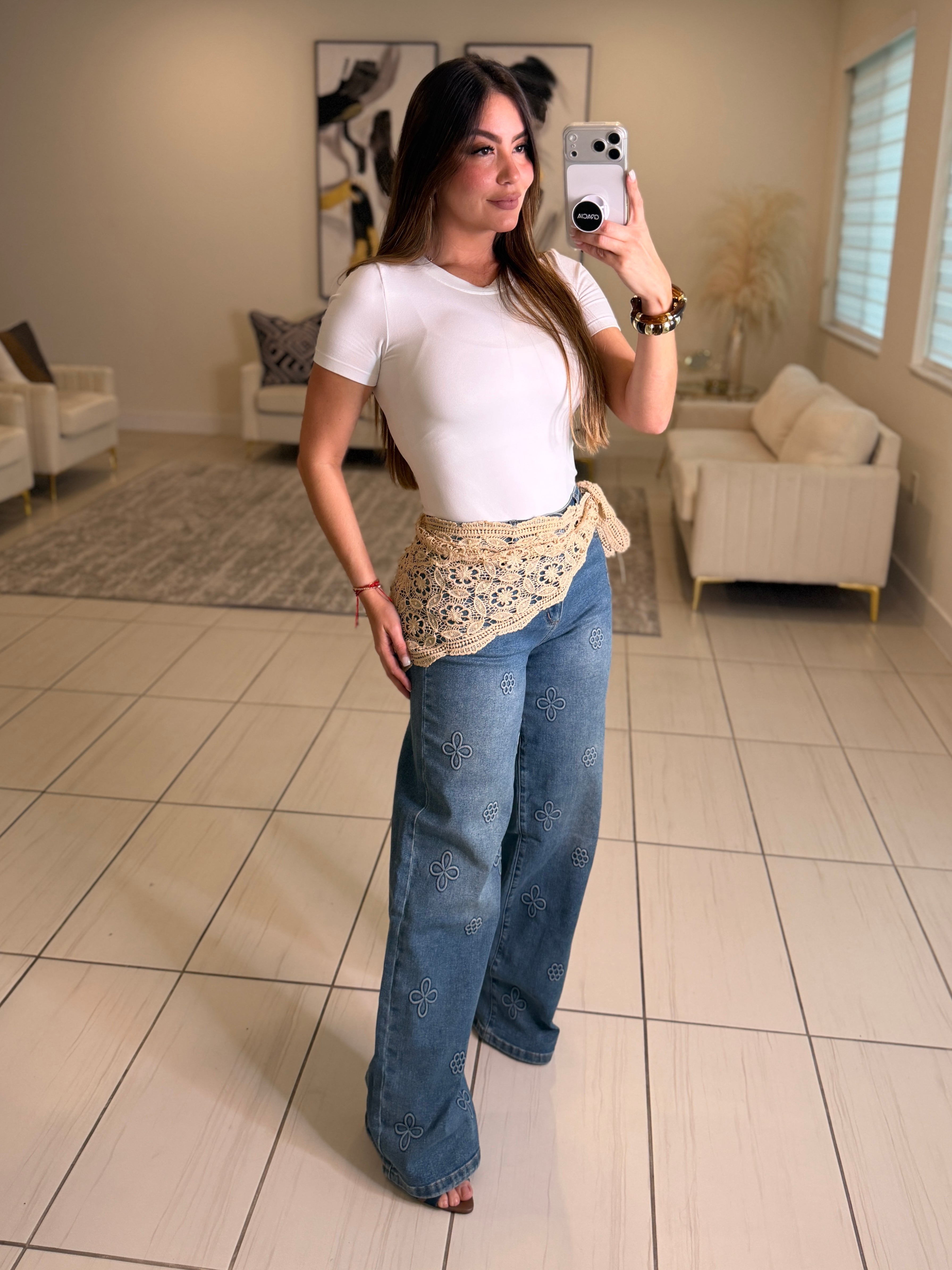 Bloom Effect Blue Denim Pants