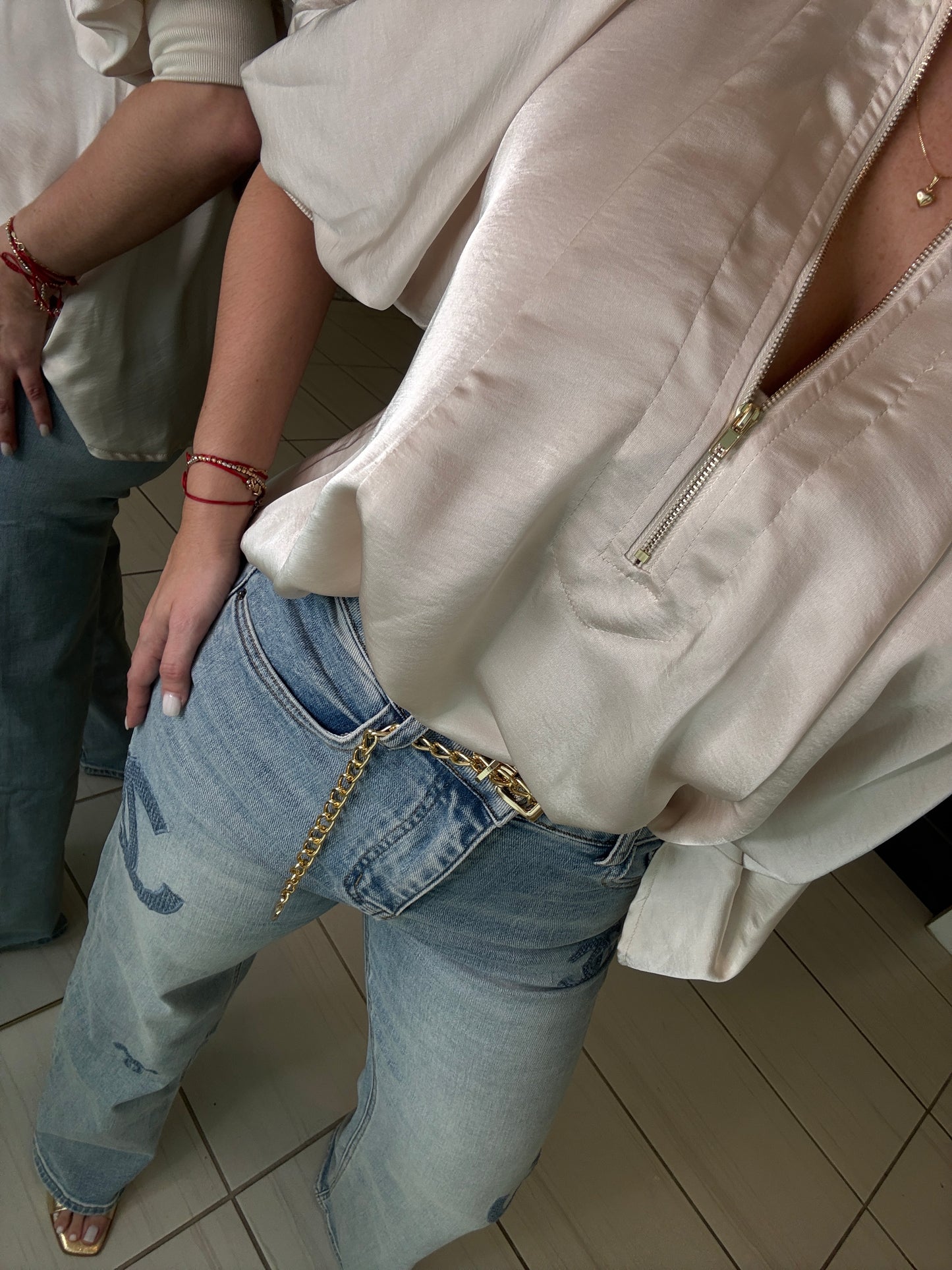 Mock Nek Band Puff Beige Top