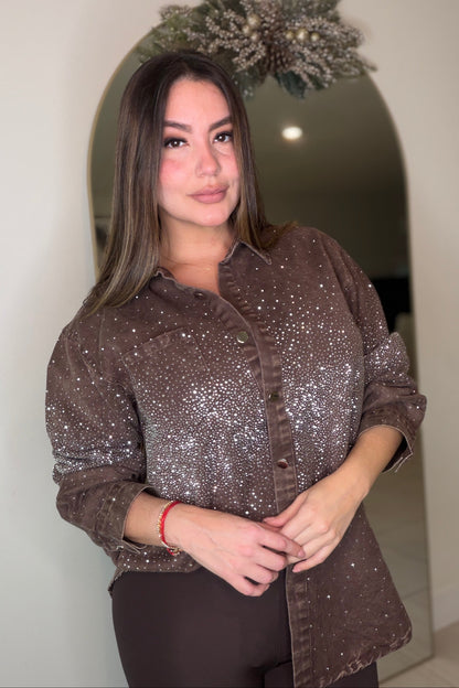 Crystal Rhinestones Brown Jacket