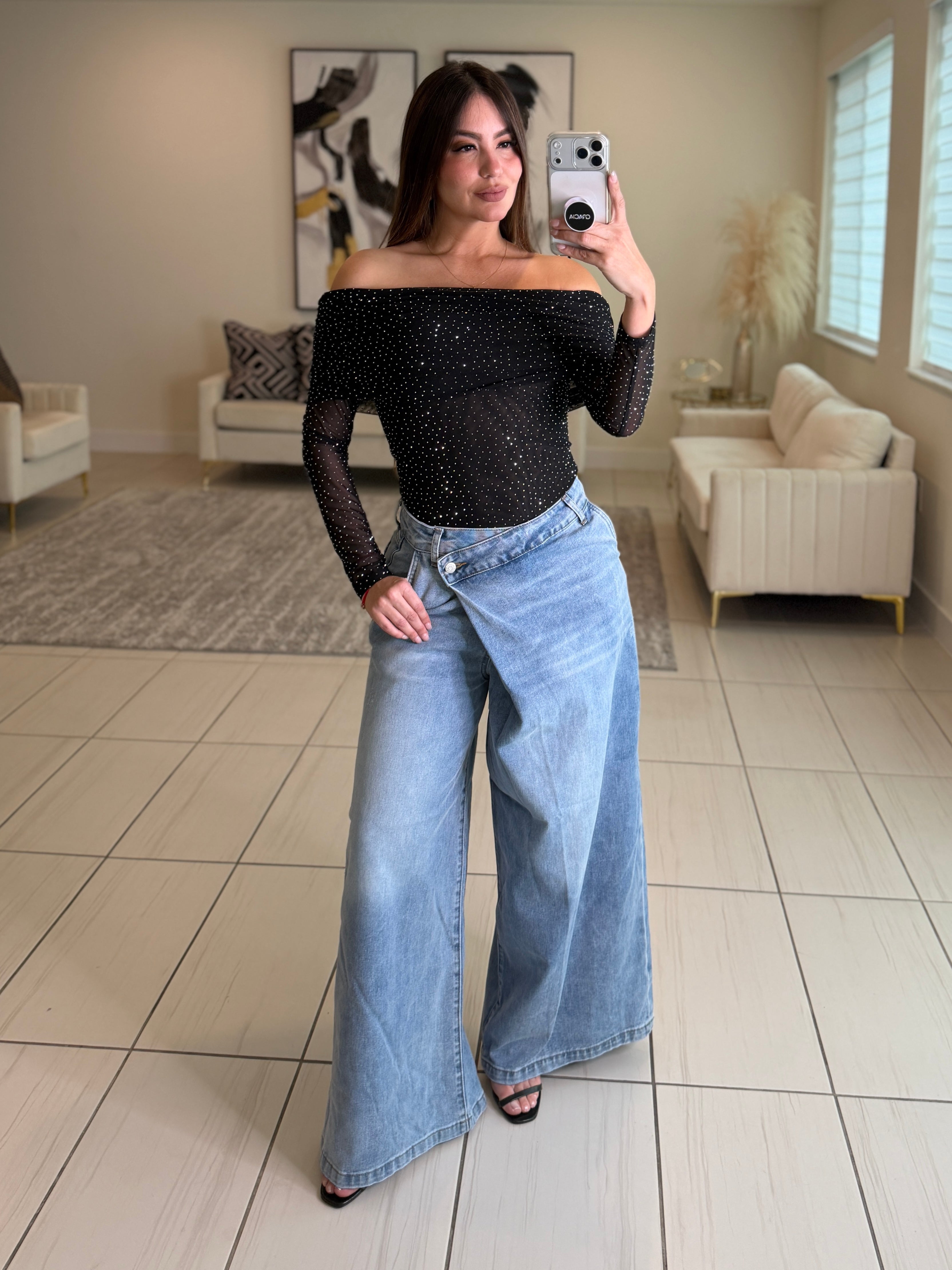 Darling Rhinestones Mesh Black Top