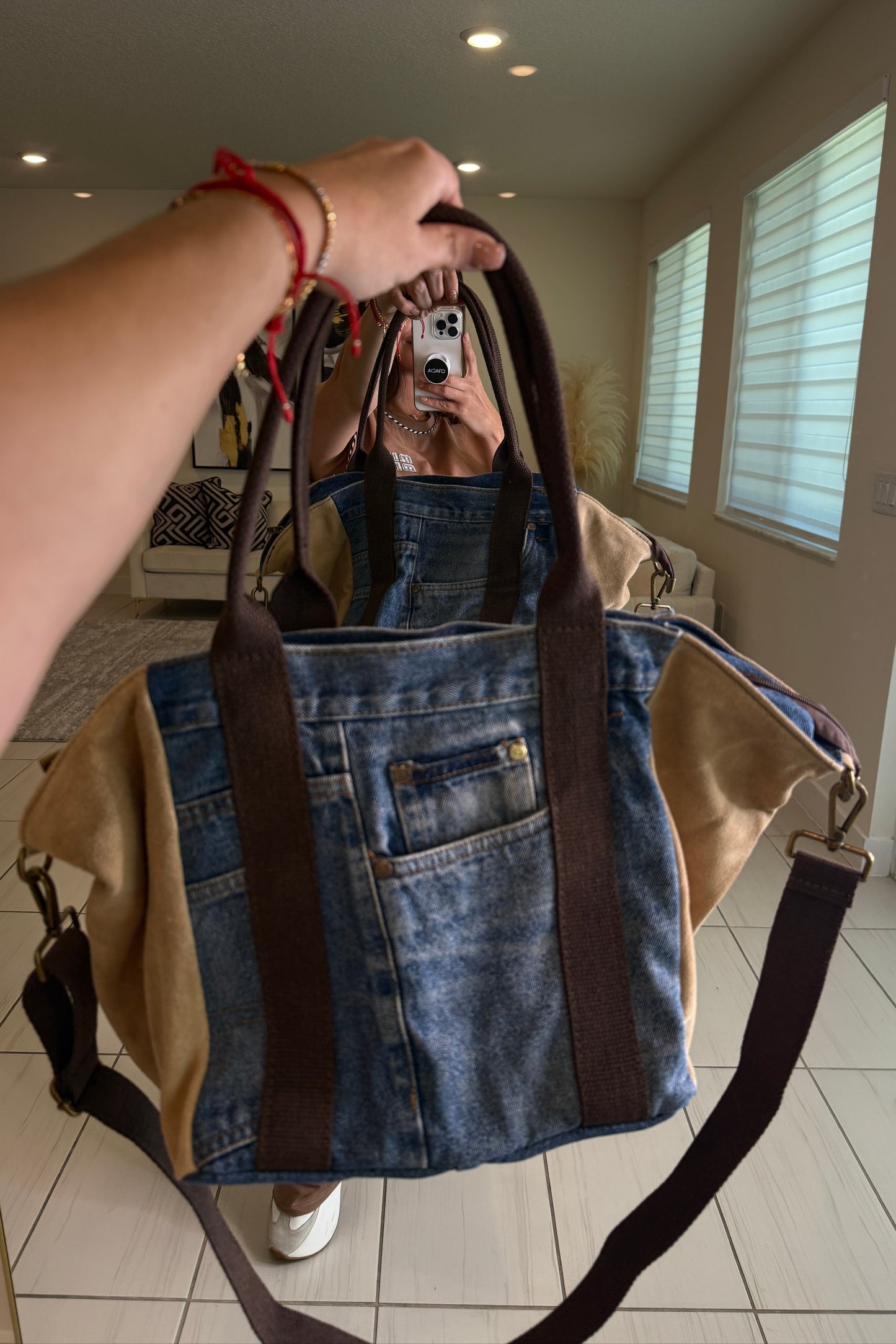 The Luxe Beige Denim Handbag