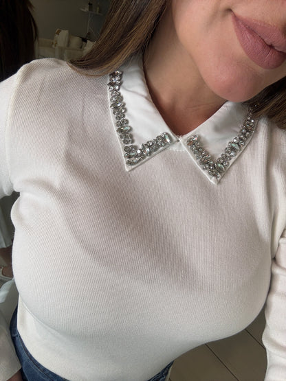 League Charm White Sweater Top