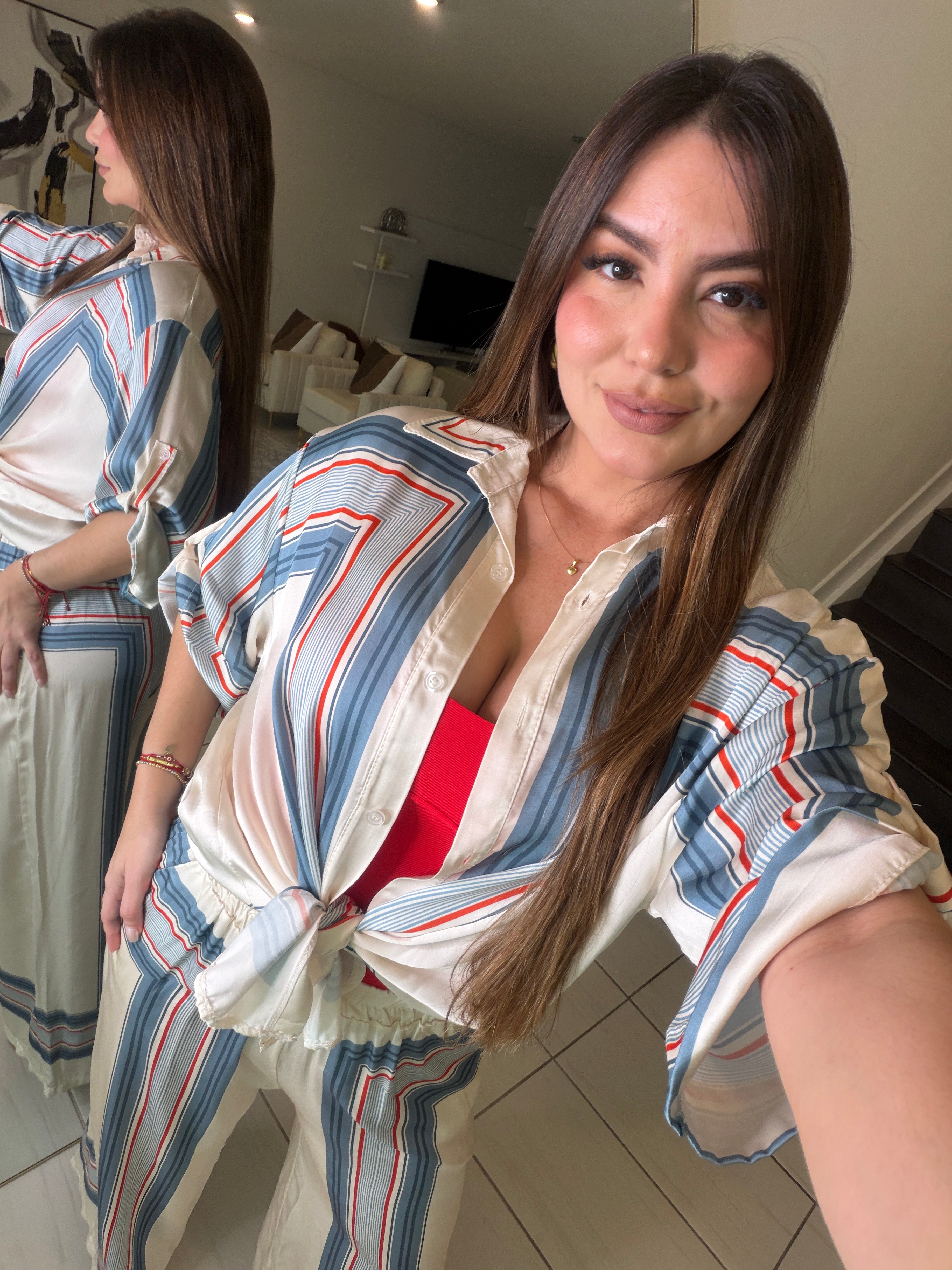 Marine Stripes Beige Pant Set