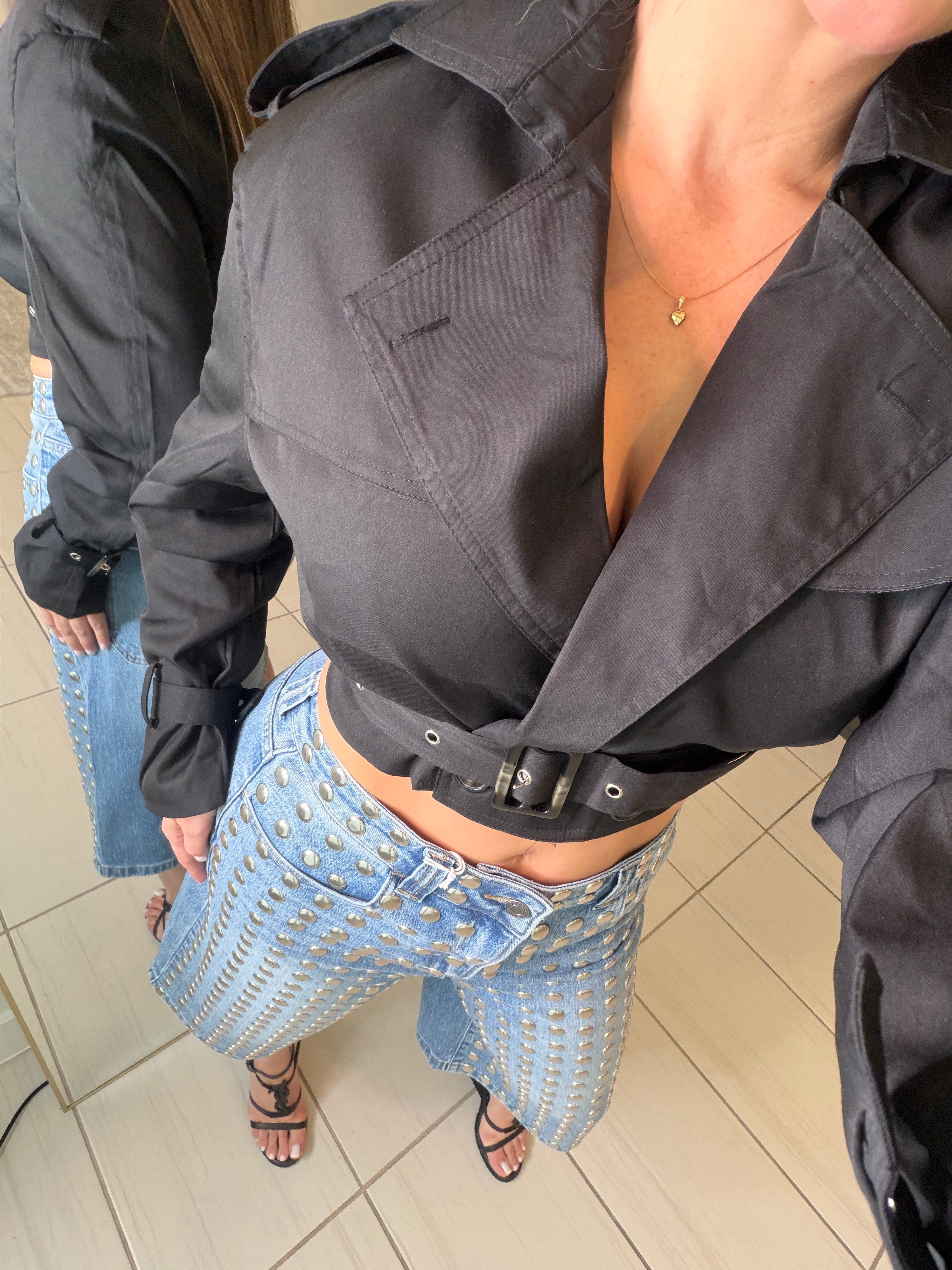 Studded Denim Bermuda