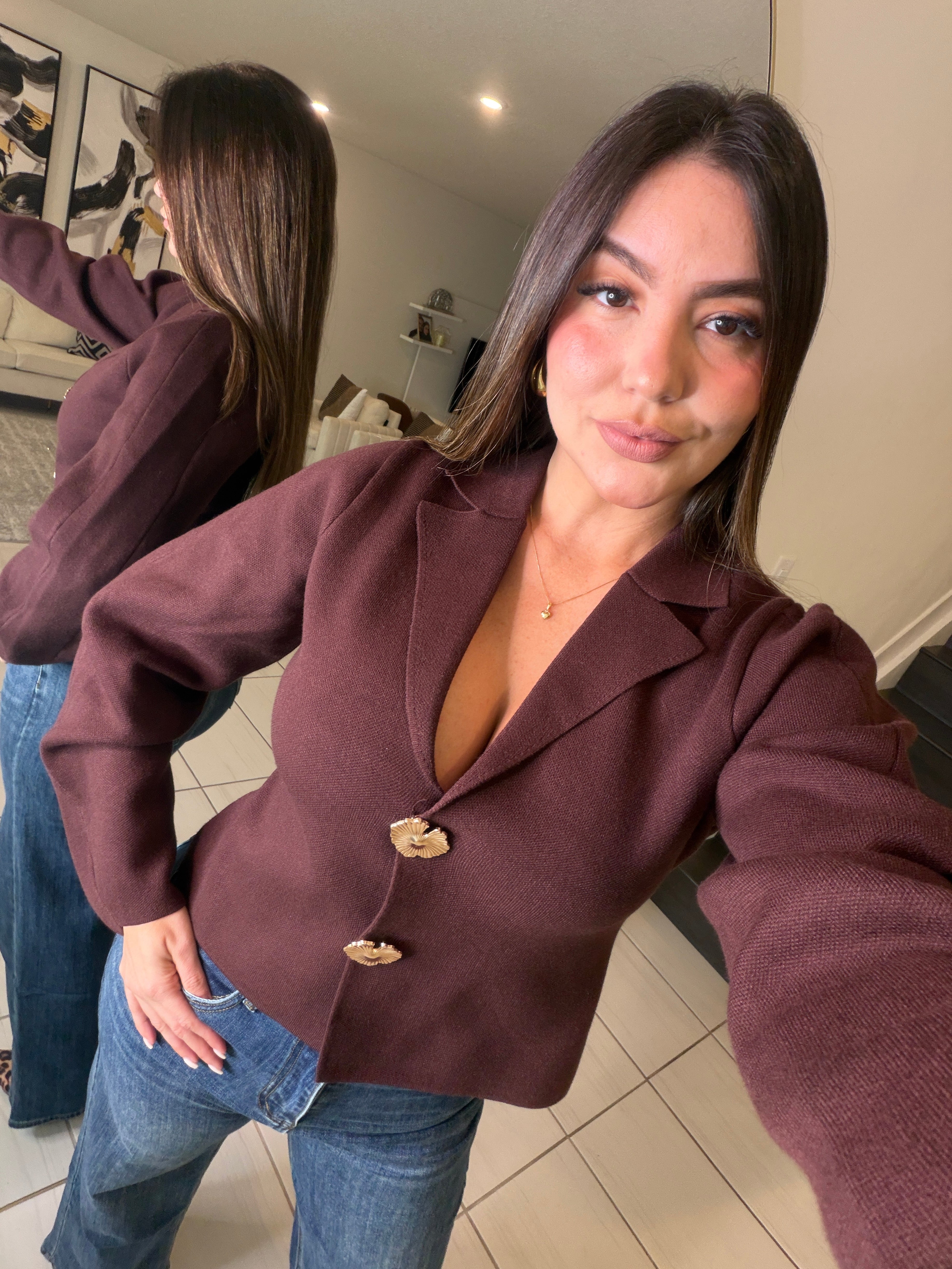 Empire Code Knit Brown Sweater