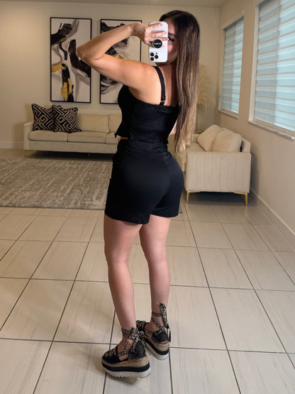 Power Poise Belted Black Short Set