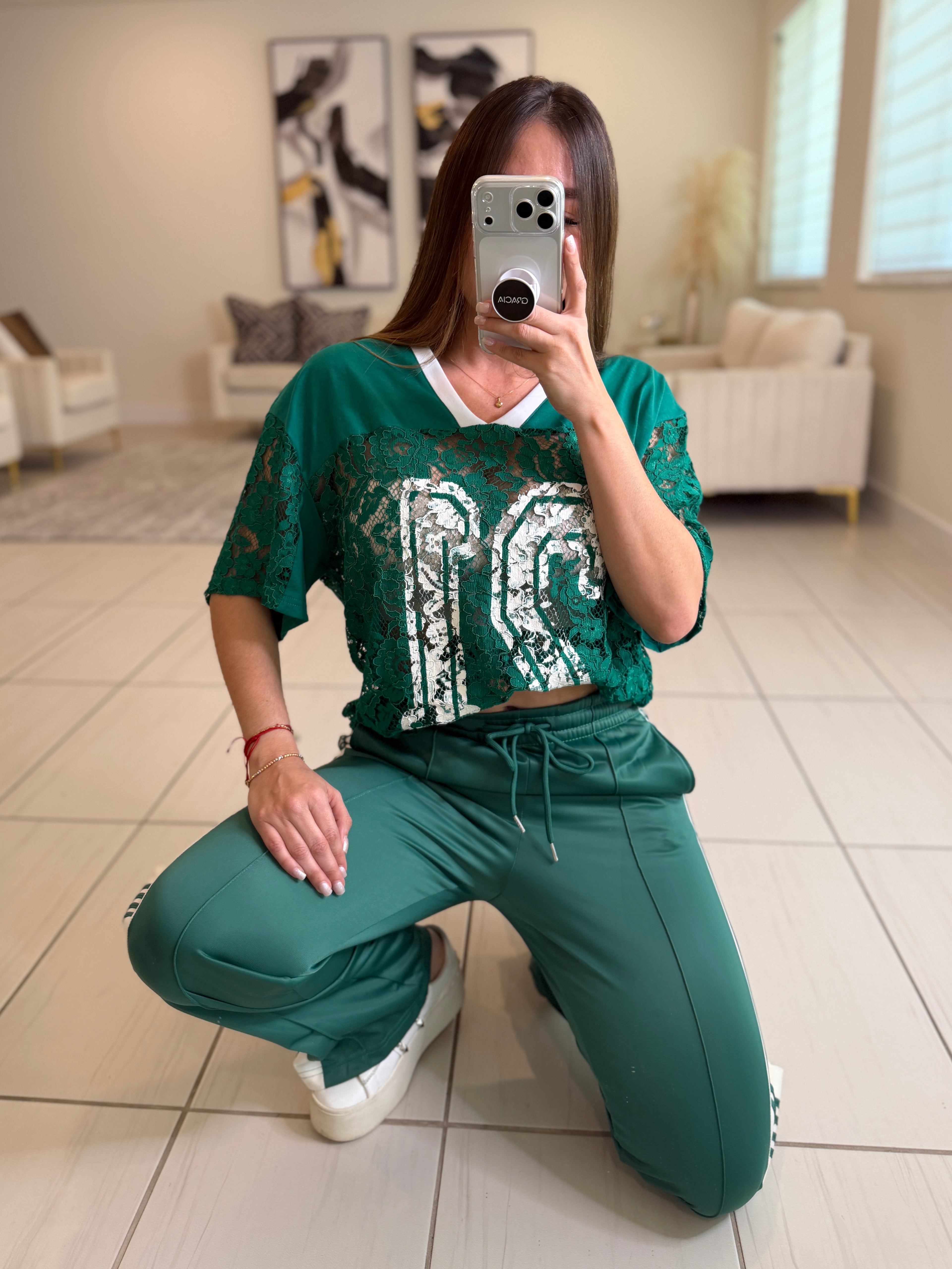 Sporty Chic Green Comfy Pant Set