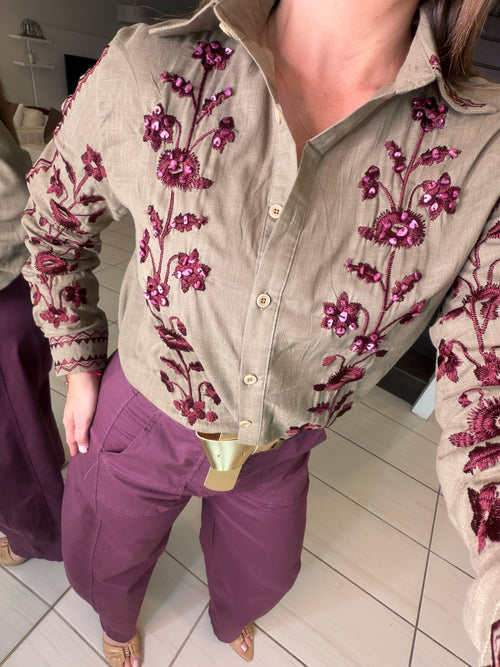 Charming Embroidery Green Shirt