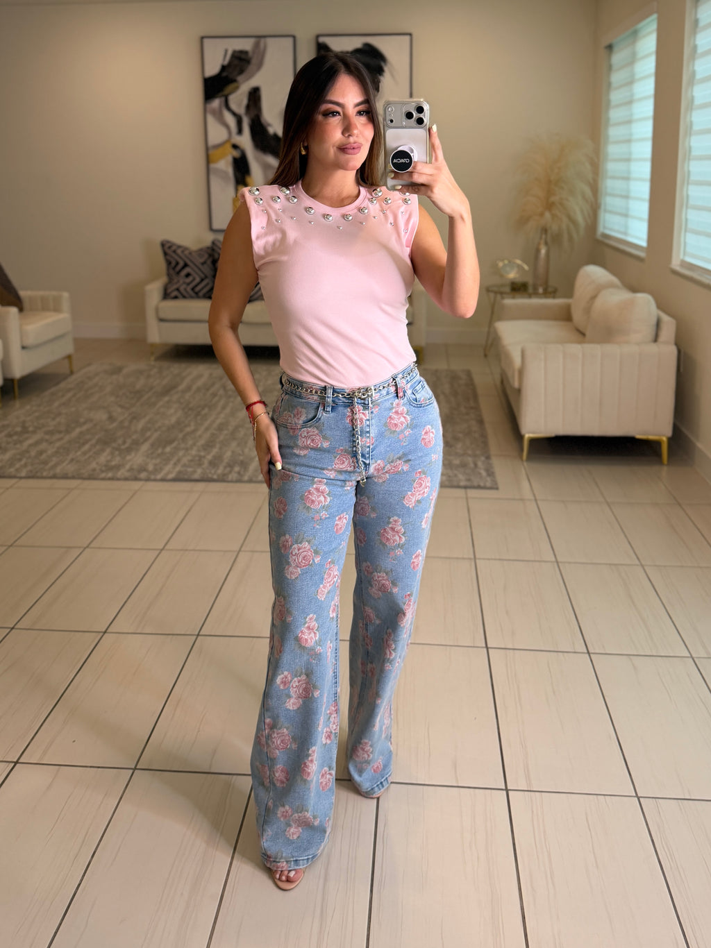 Amazing Shoulder Pads Pink Top