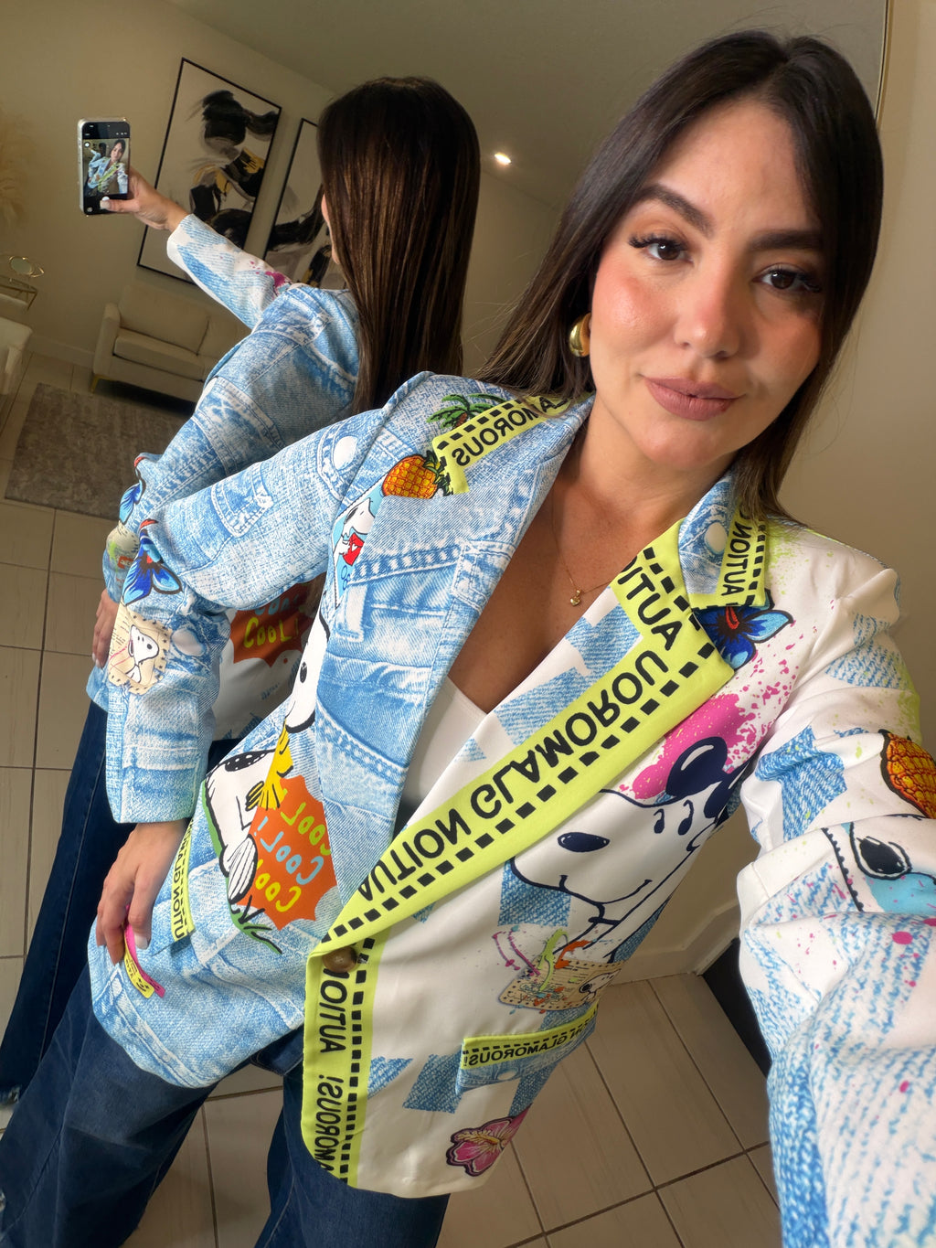 Glamorous Printed White Blazer