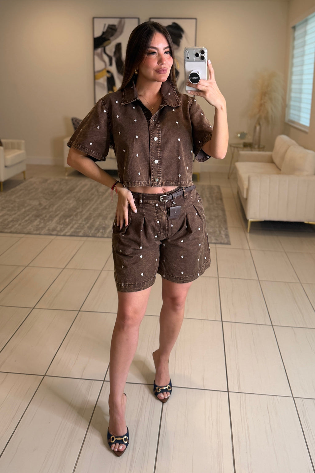 Poetic Dots Brown Short Set