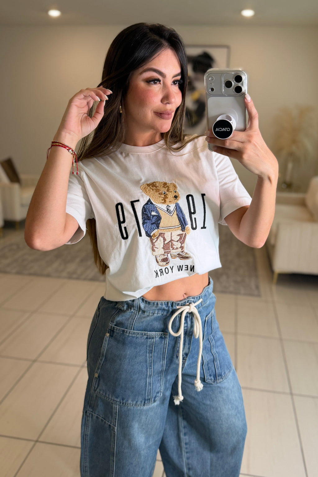 Cuttest Embroidered Bear White Tshirt