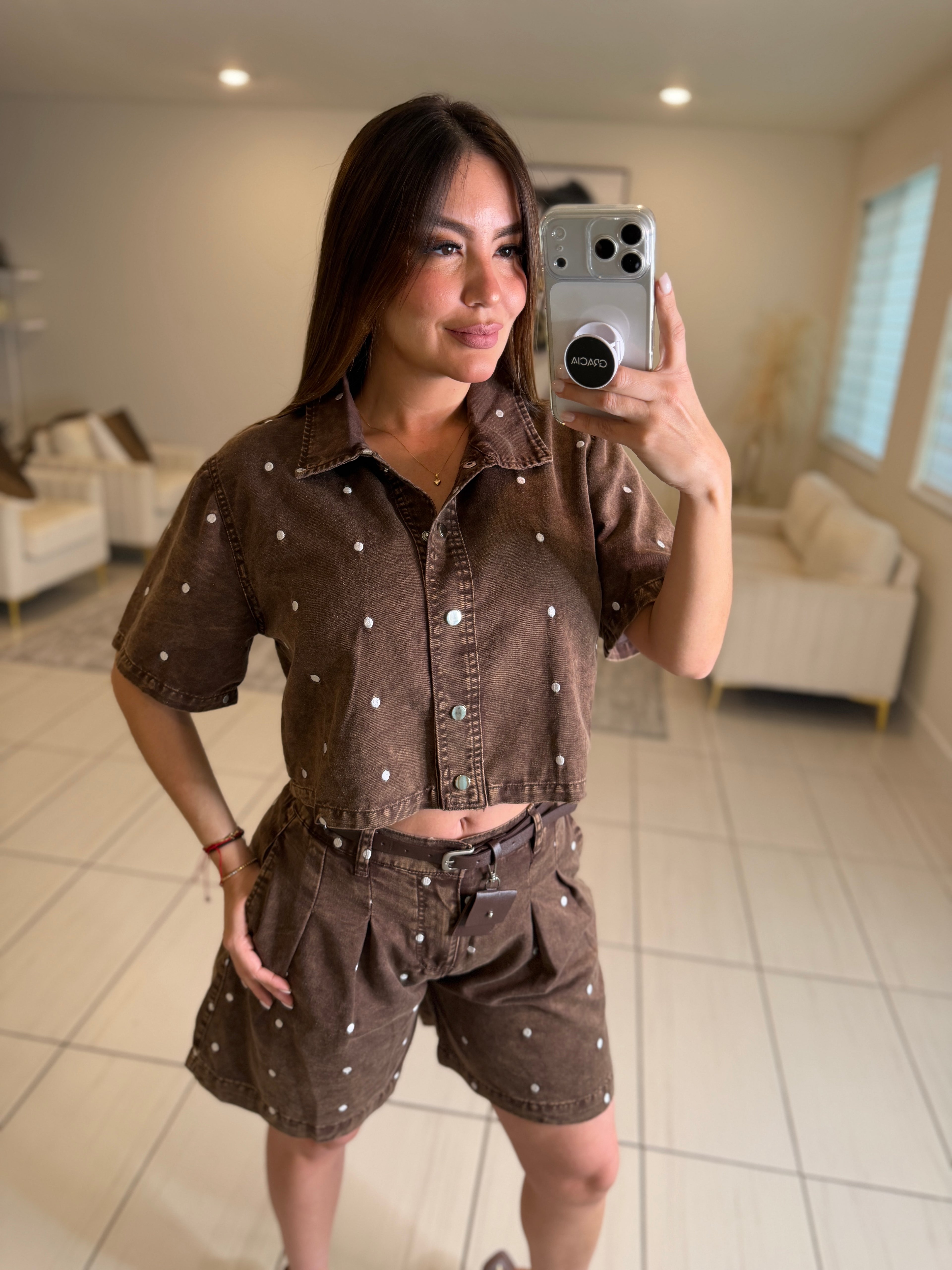 Poetic Dots Brown Short Set