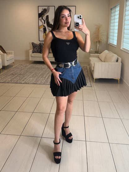 Strong Attraction Black and Denim Skort