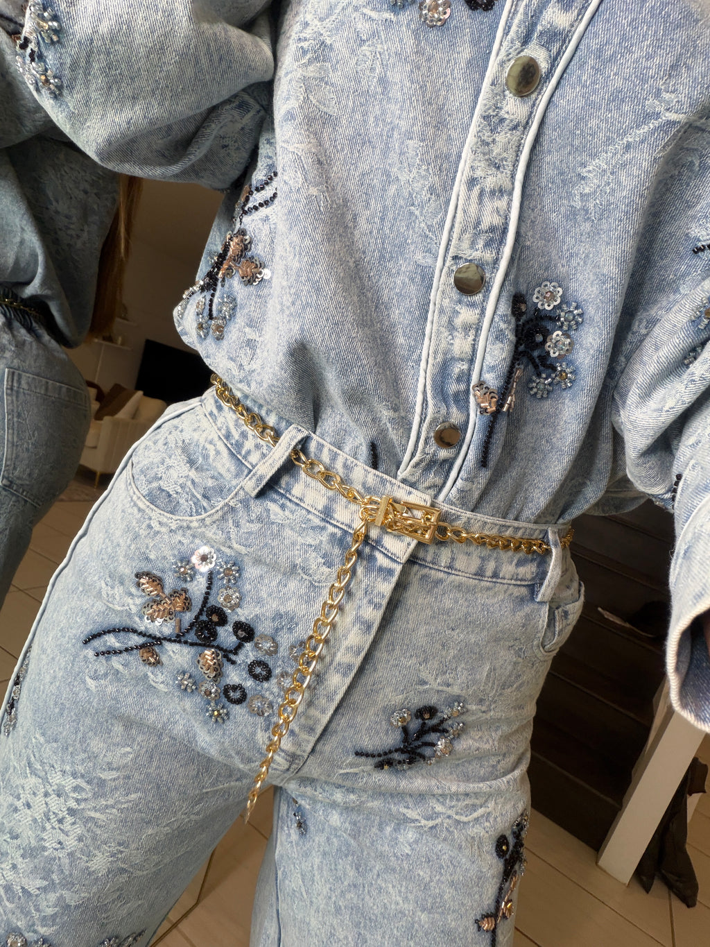 Perfect Details Denim Pant Set