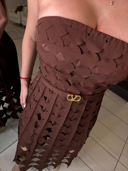 Enchanted Aura Brown Midi Dress