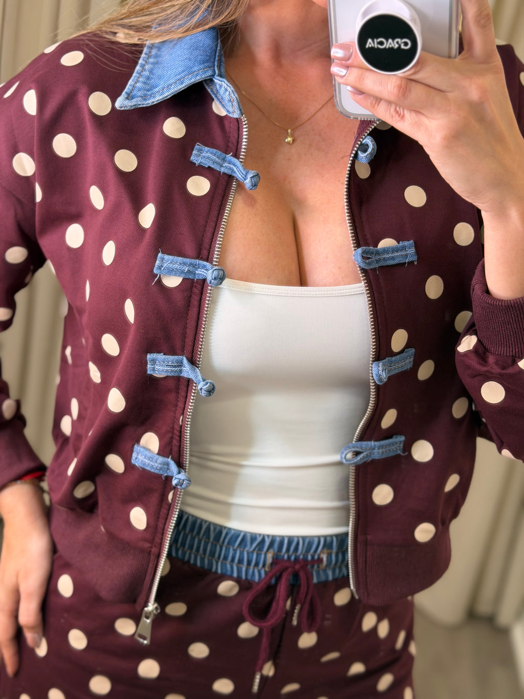 Oriental Polka Burgundy Pant Set