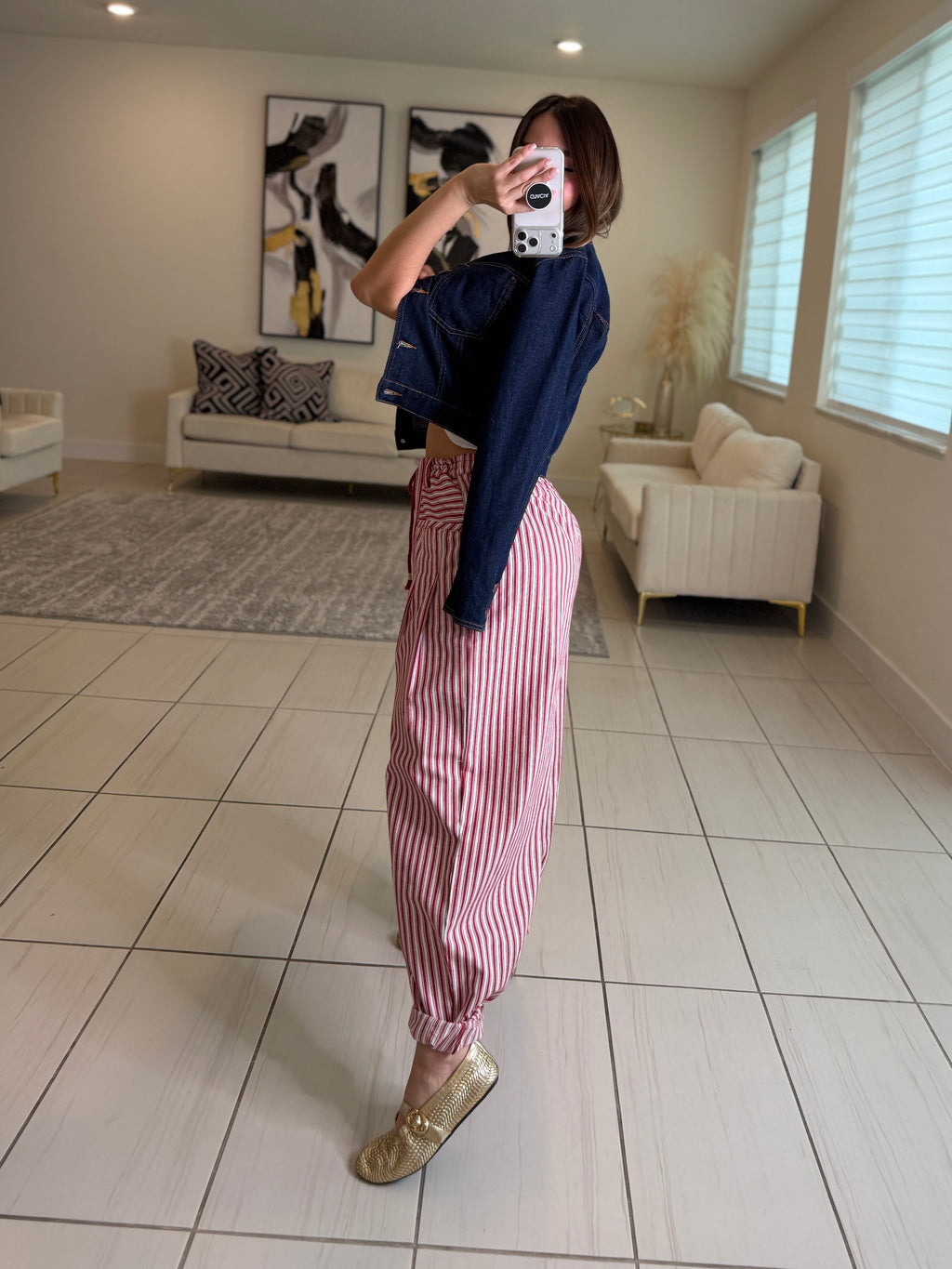 Dainty Stripes Red and White Barrel Pants