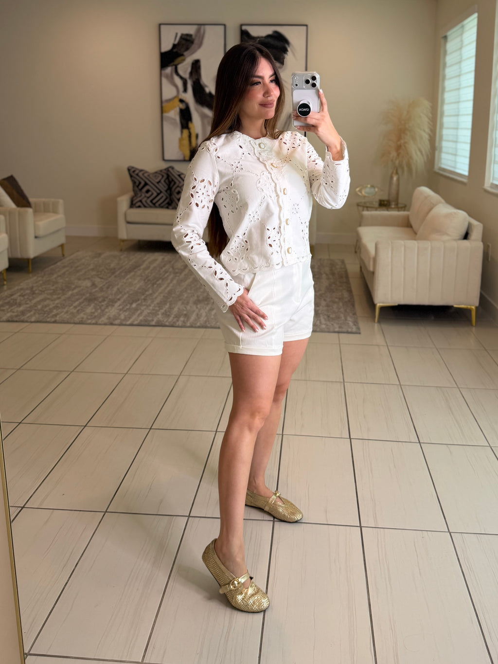 Decorative Eyelet White Jacket