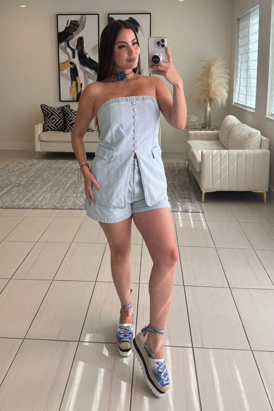 Streetlight Stroll Denim Short Set