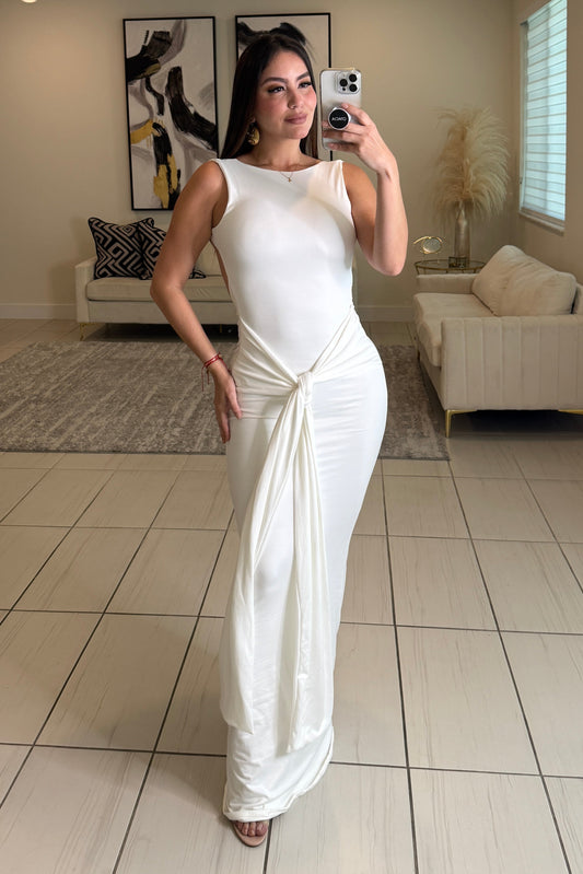 Midnight Ember Ruched Maxi Dress White