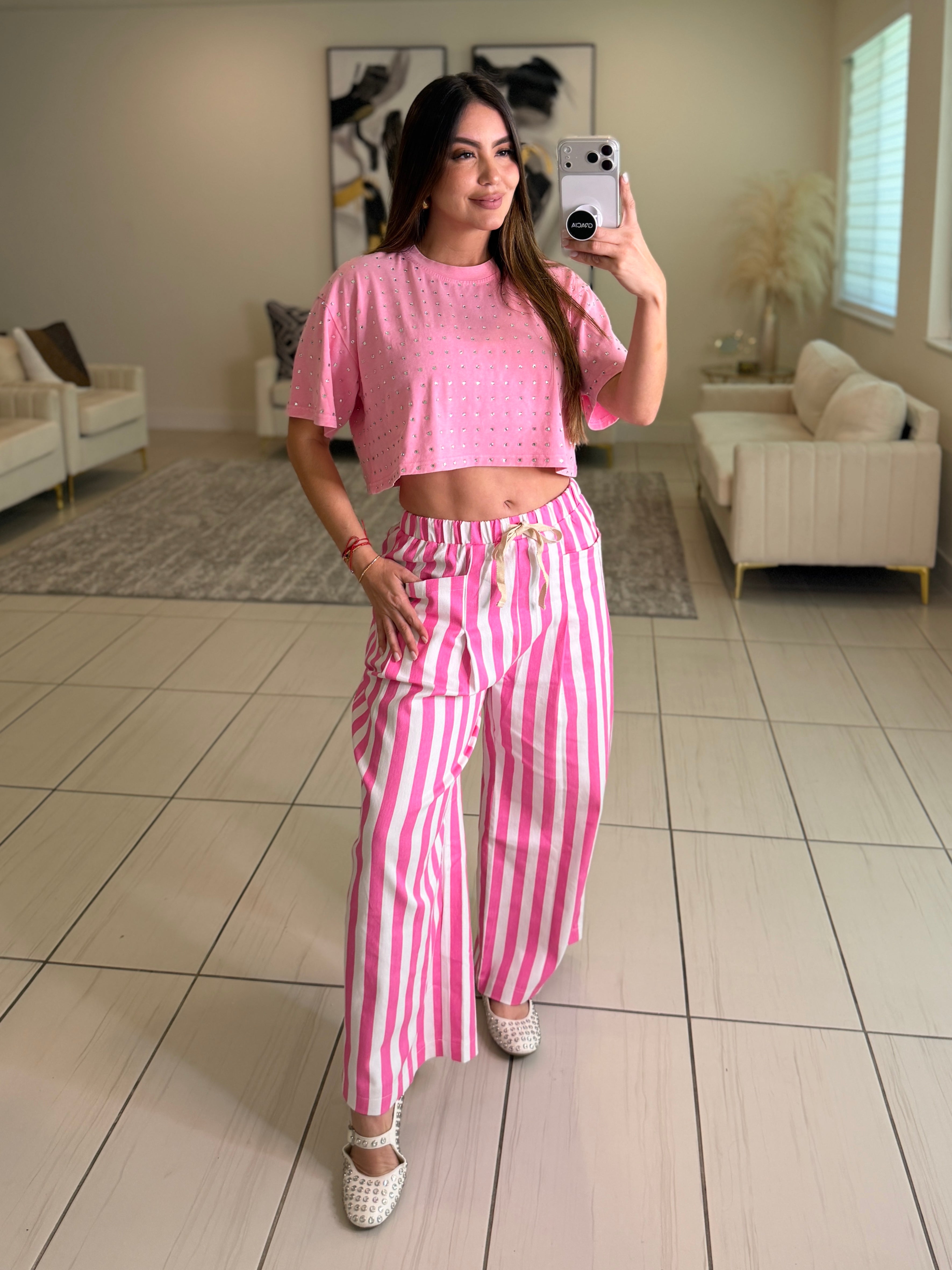 Glow Up Rhinestones Pink Top