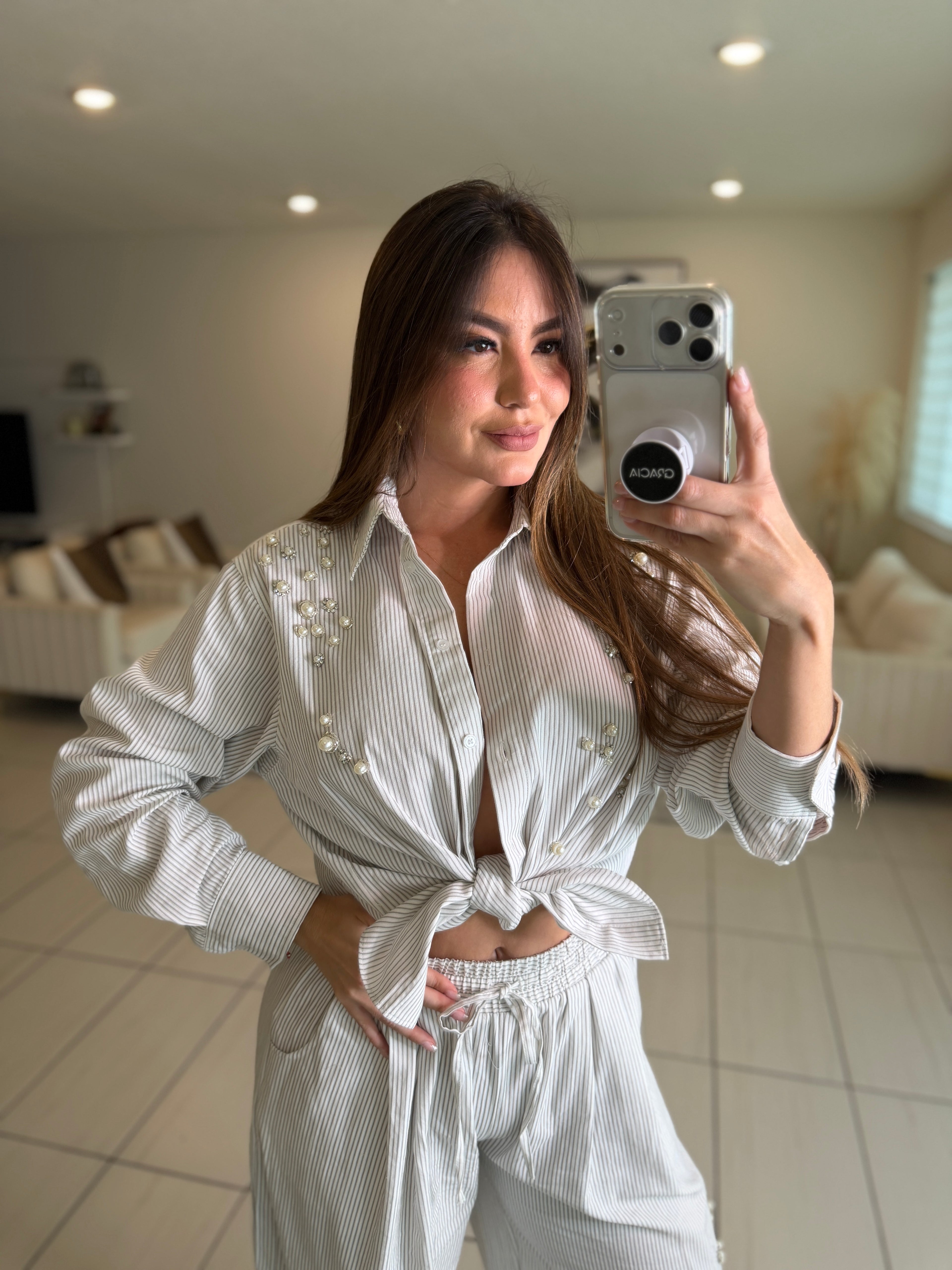 Opulent Stripes White Balloon Pant Set