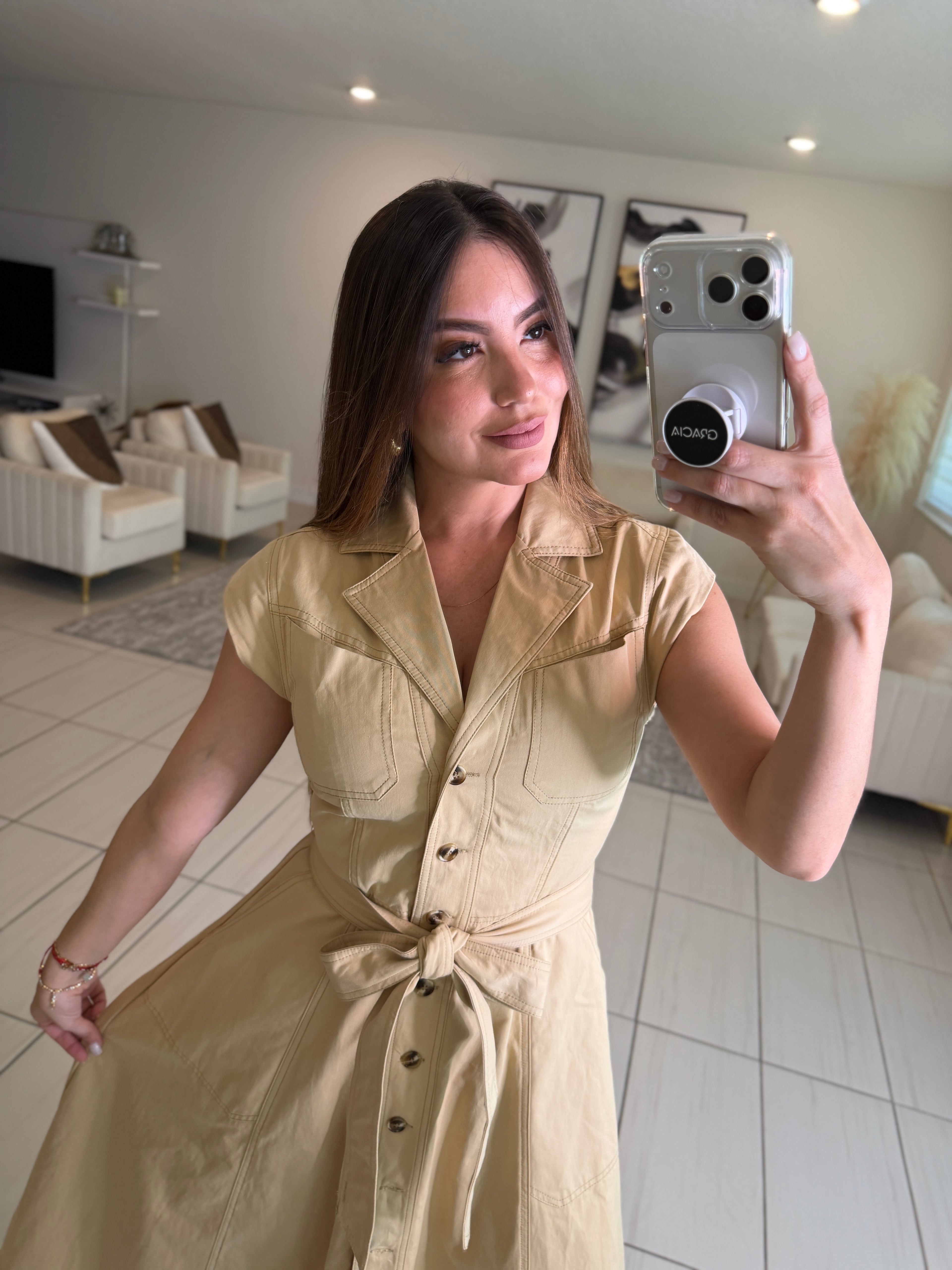 Radiant Khaki Midi Dress