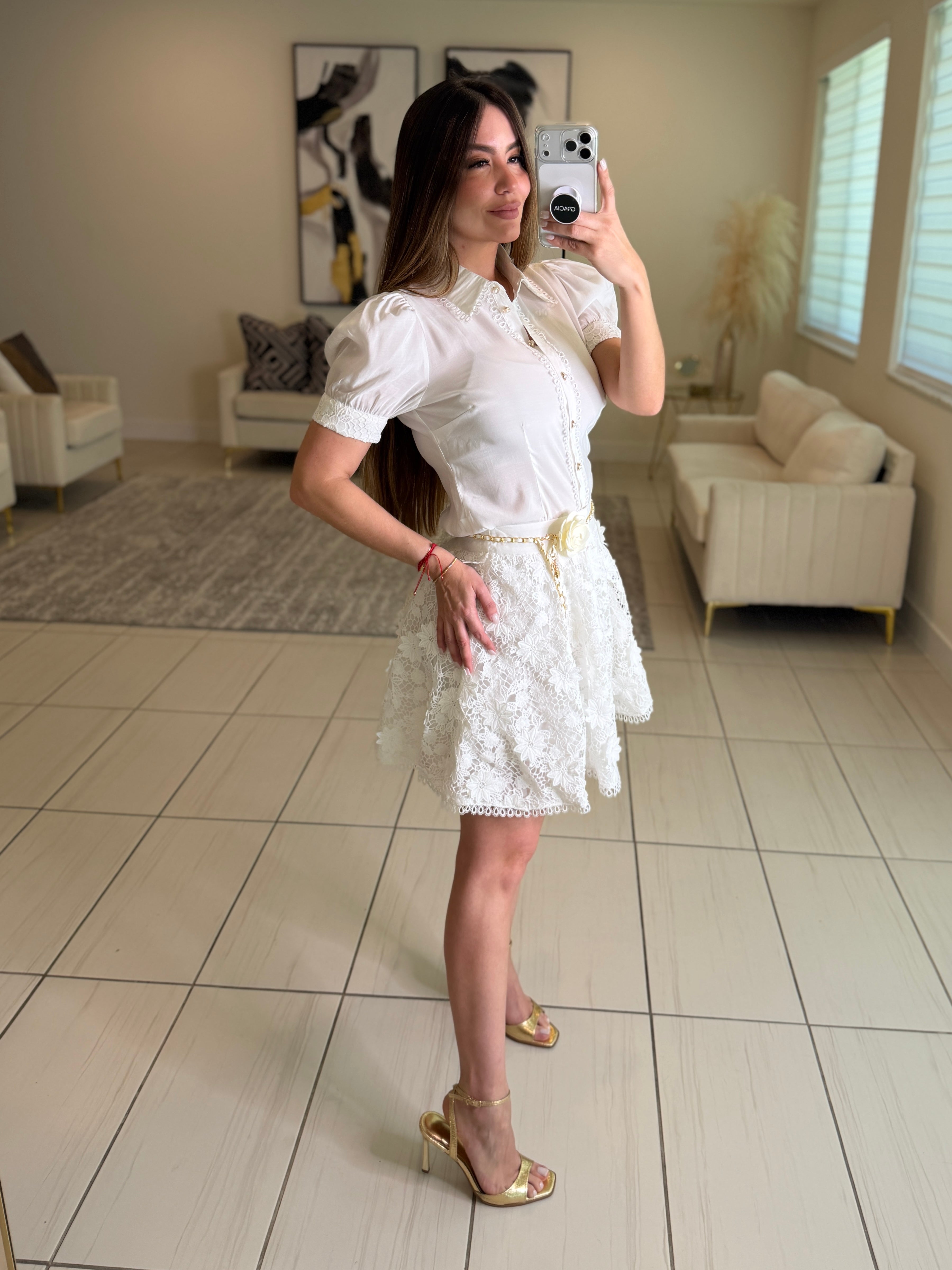 Blossom Crochet White Skirt Set