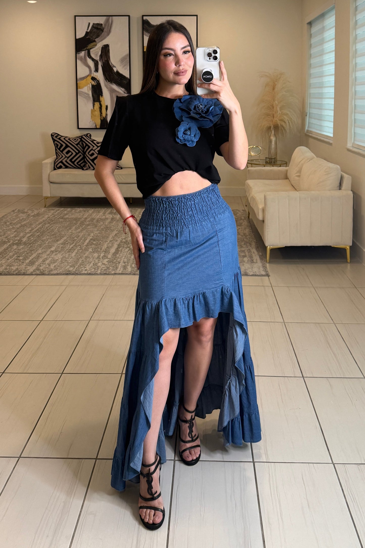 Petal Denim Black Top