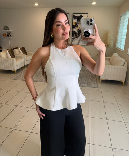 Refined Peplum White Top