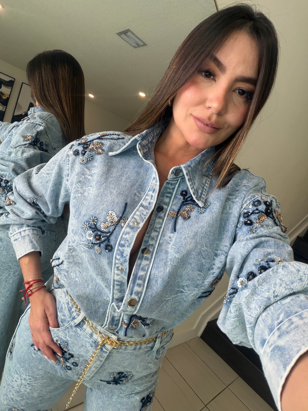 Perfect Details Denim Pant Set