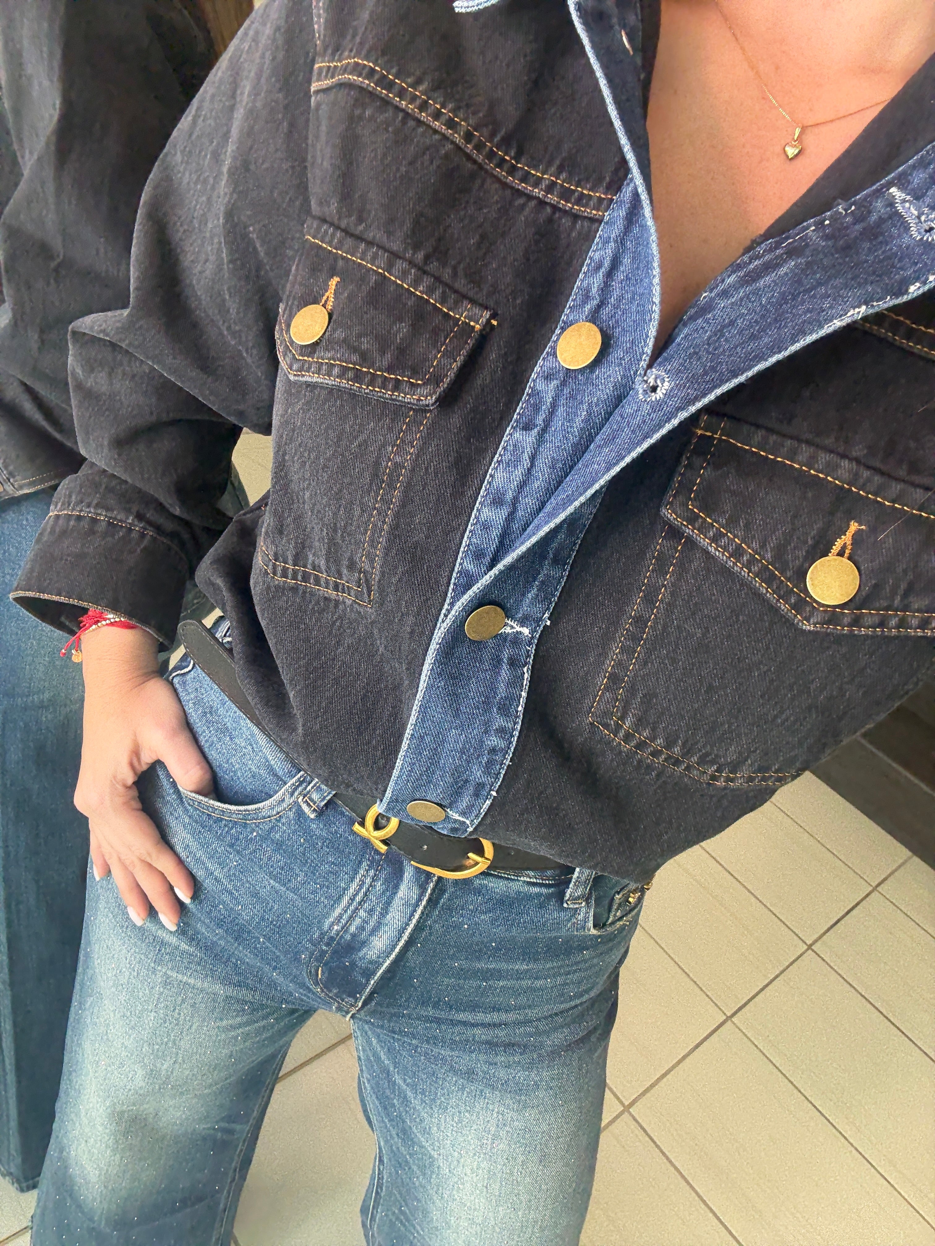 Iconic Contrast Black and Blue Denim Jacket