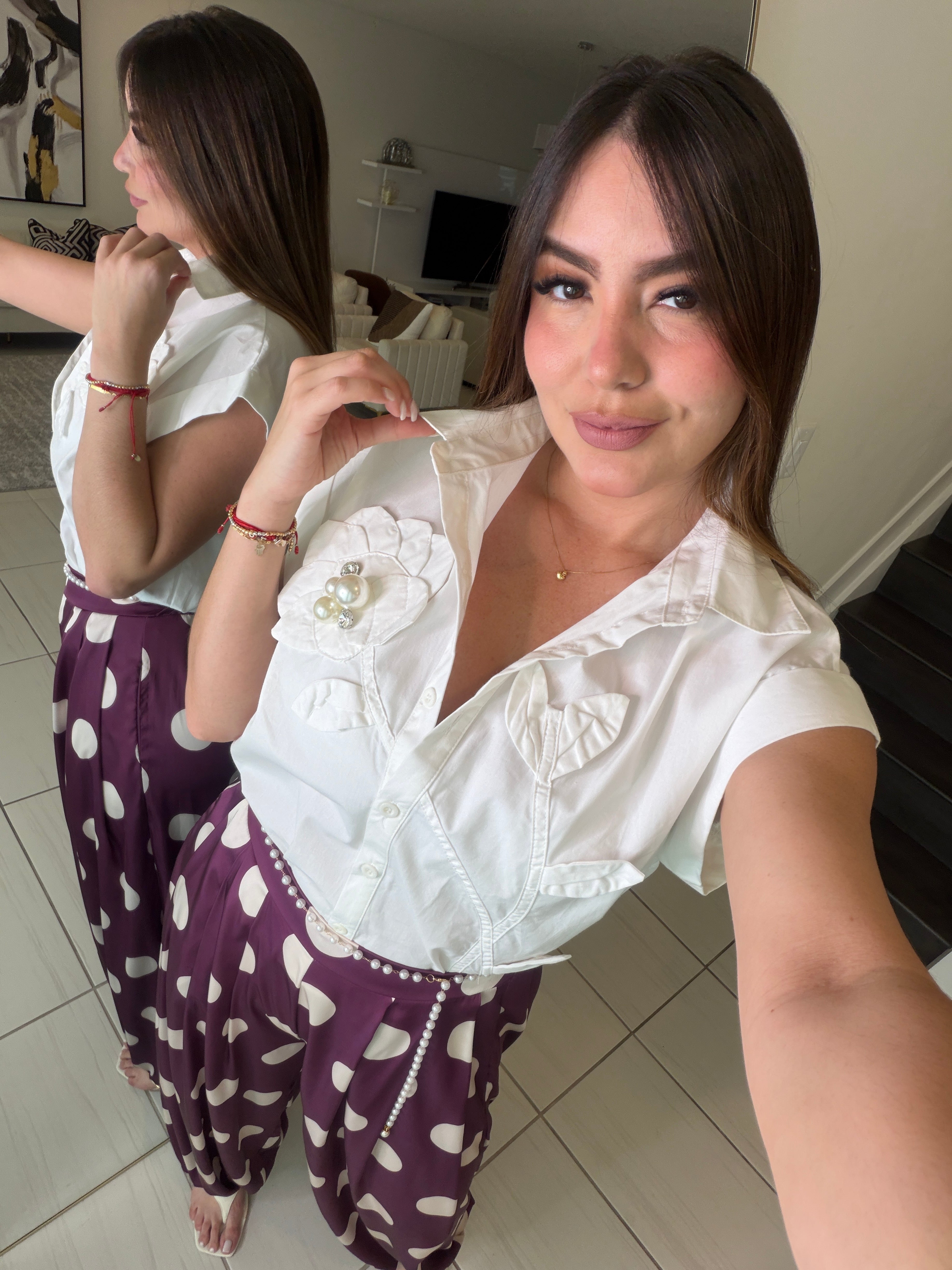 Flowers and Pearls White Shirt