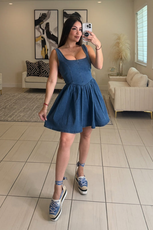 Puffed Perfection Light Denim Dress