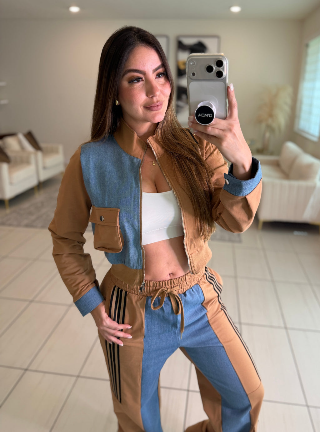 Divine Mocha and Denim Contrast Pant Set