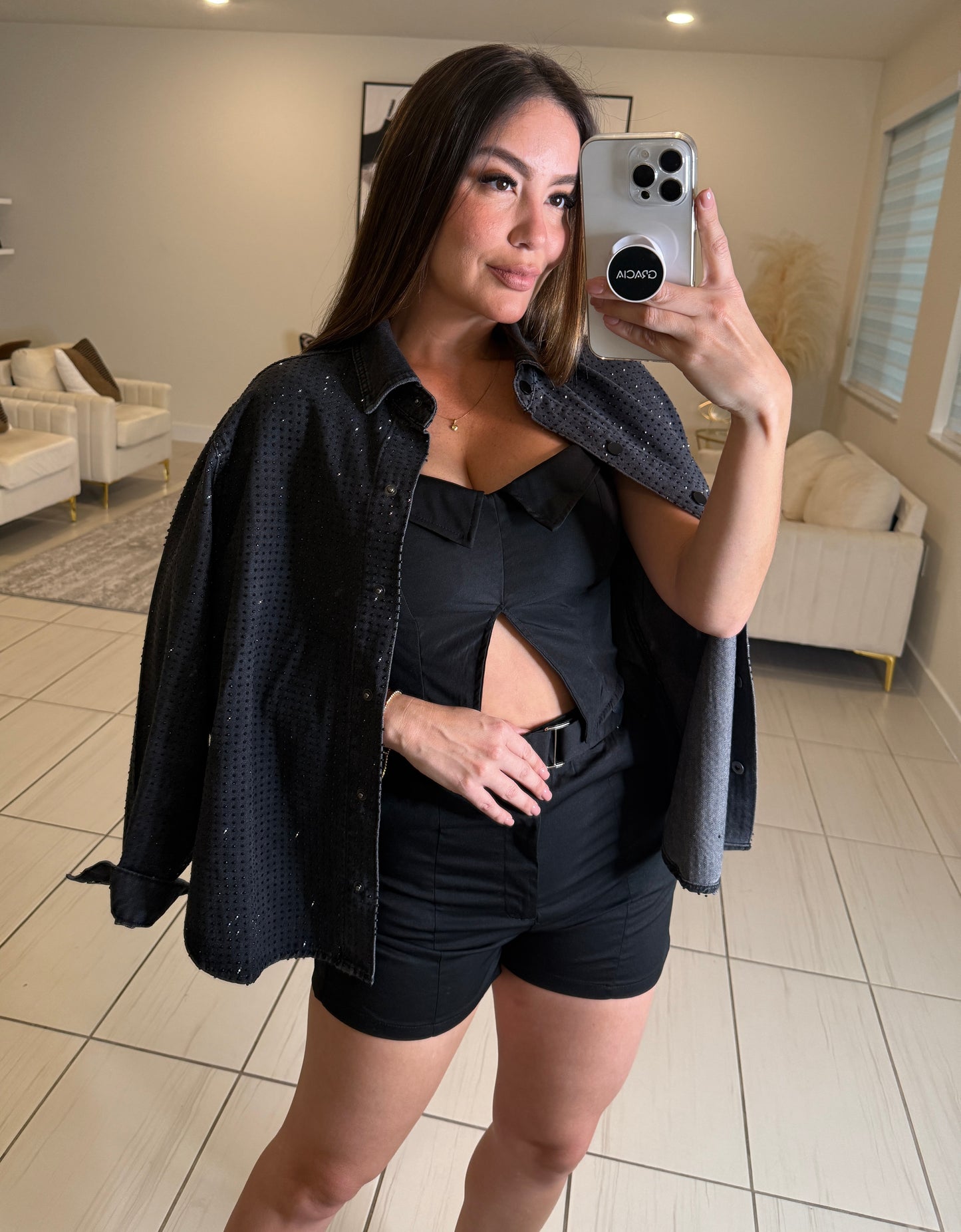 Power Poise Belted Black Short Set