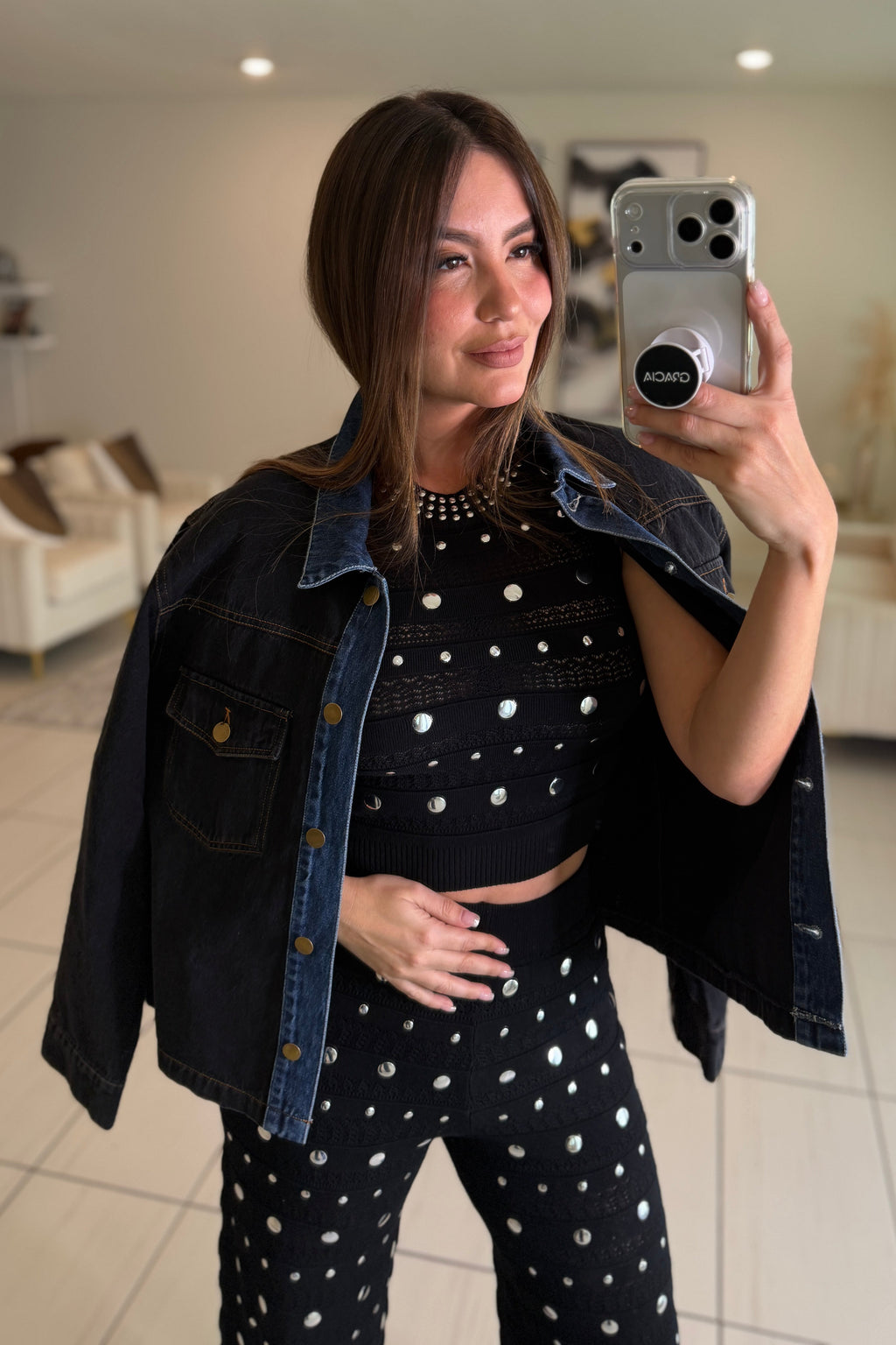 Iconic Contrast Black and Blue Denim Jacket