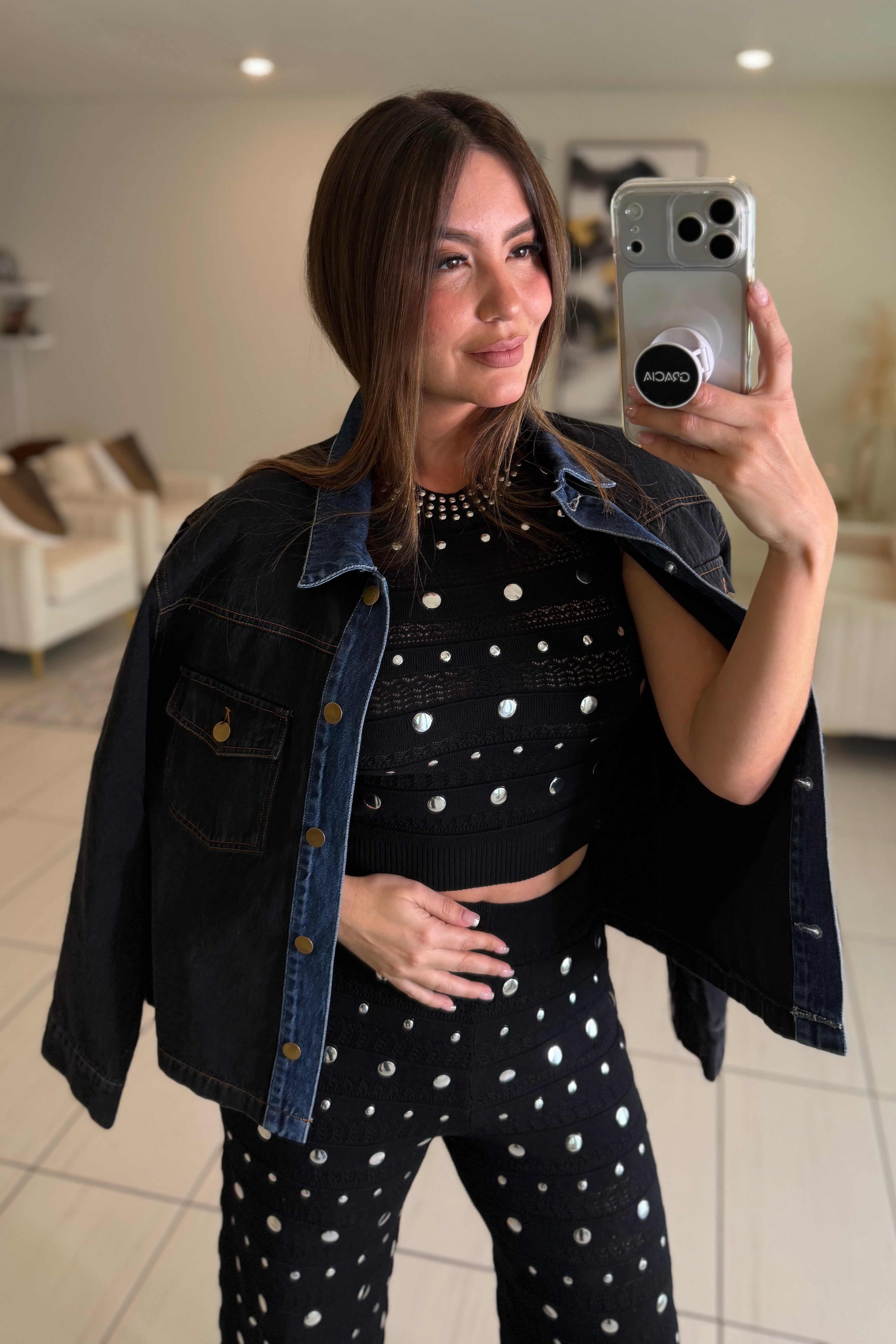 Iconic Contrast Black and Blue Denim Jacket